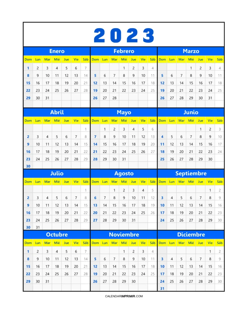 Calendario Anual 2023 Para Imprimir