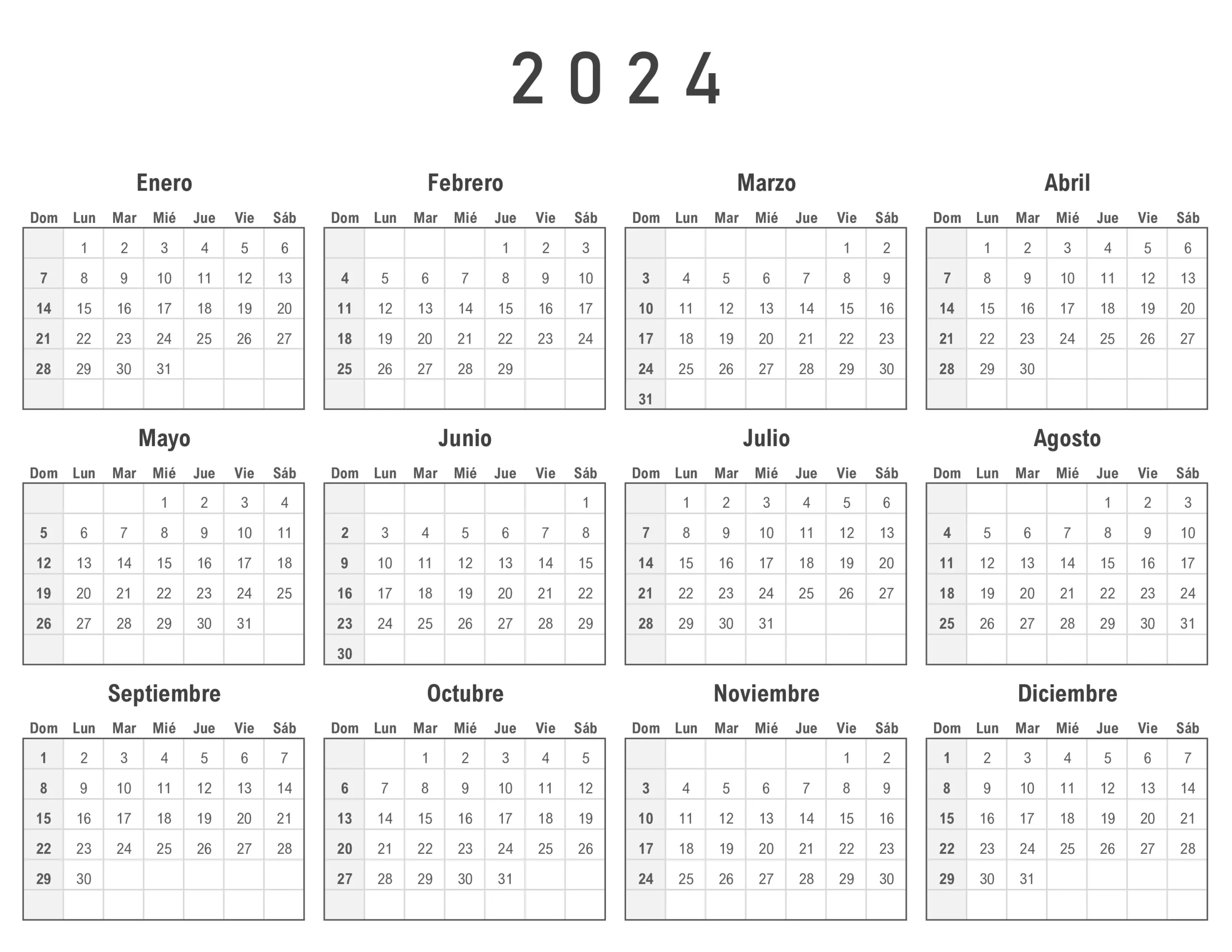 Calendario 2024 para imprimir