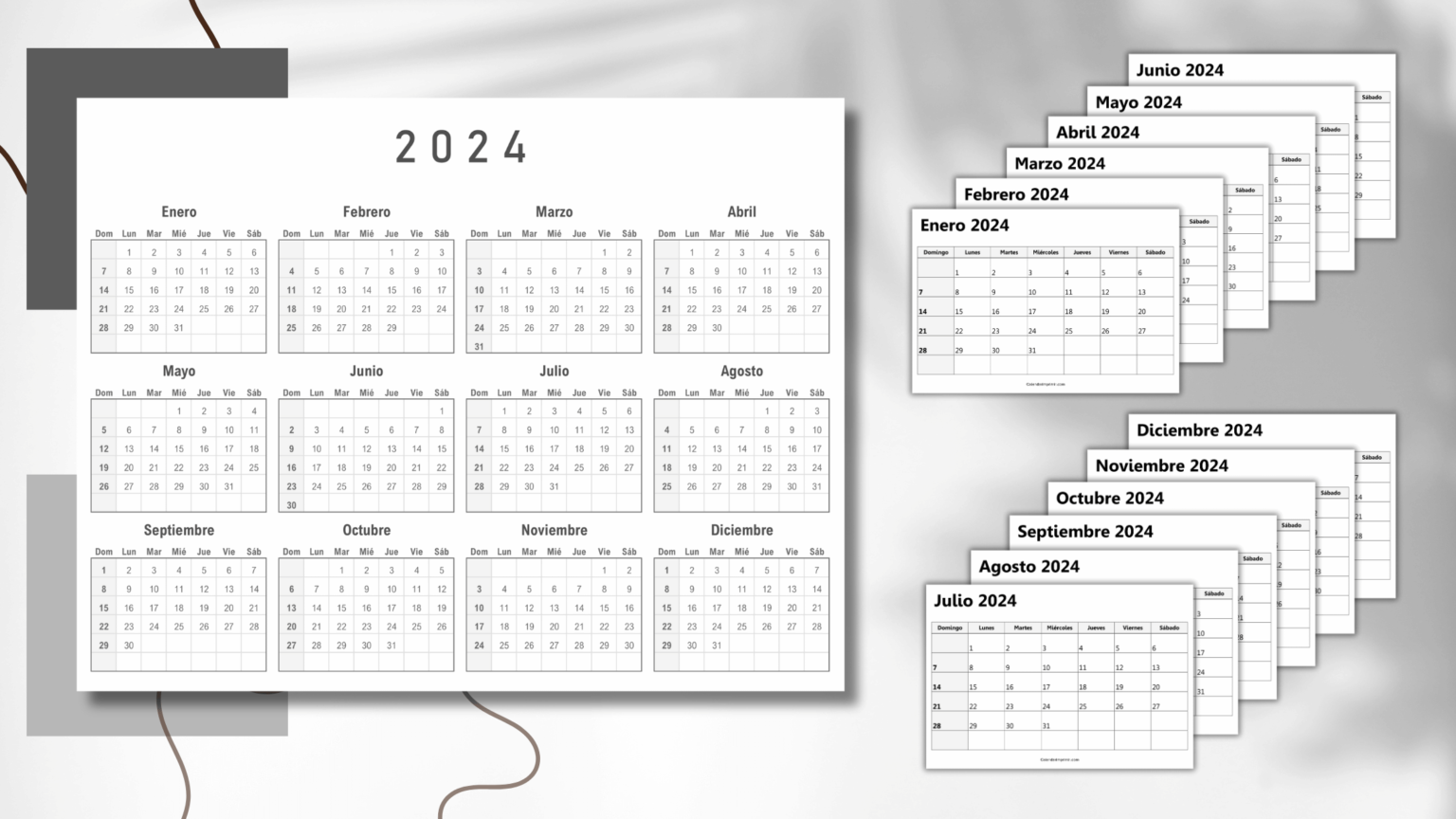 Calendario Mensual 2024 para Imprimir Formato PDF Gratis