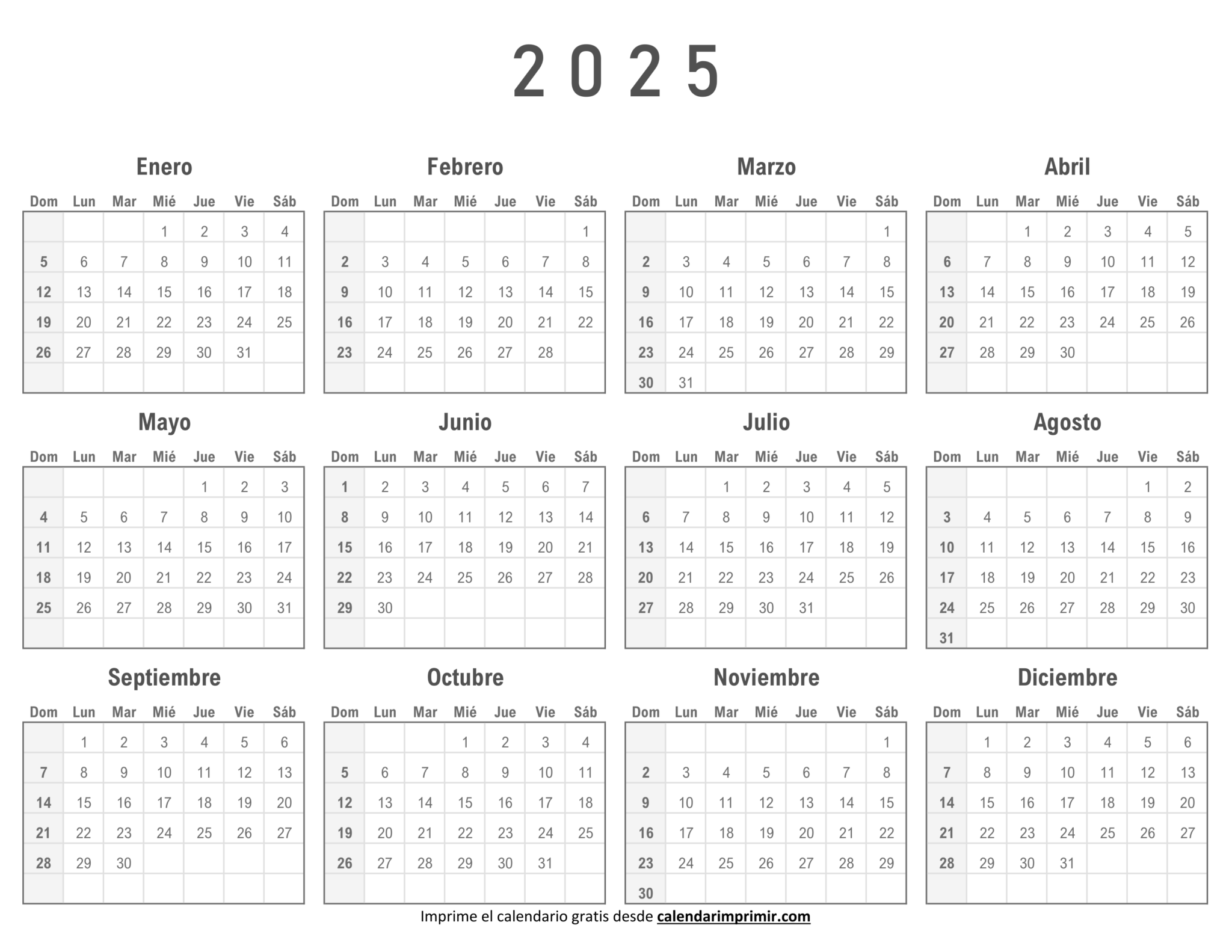 Calendario Mensual 2025 Para Imprimir Calendar Imprimir