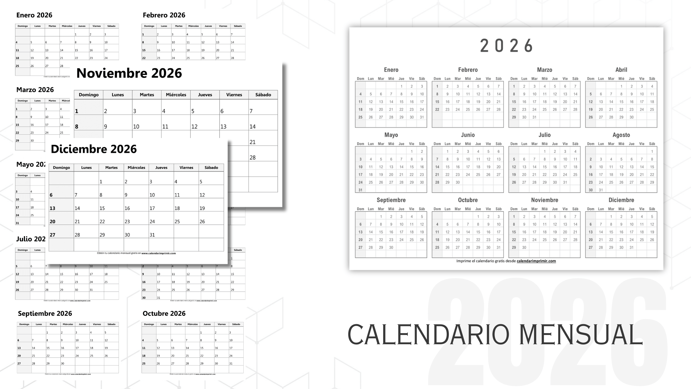 Calendario Mensual 2026 Para Imprimir